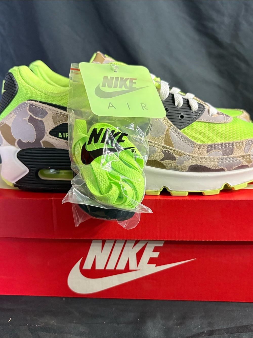 Nike Air Max 90 Neon Green Camo Accent Sneakers